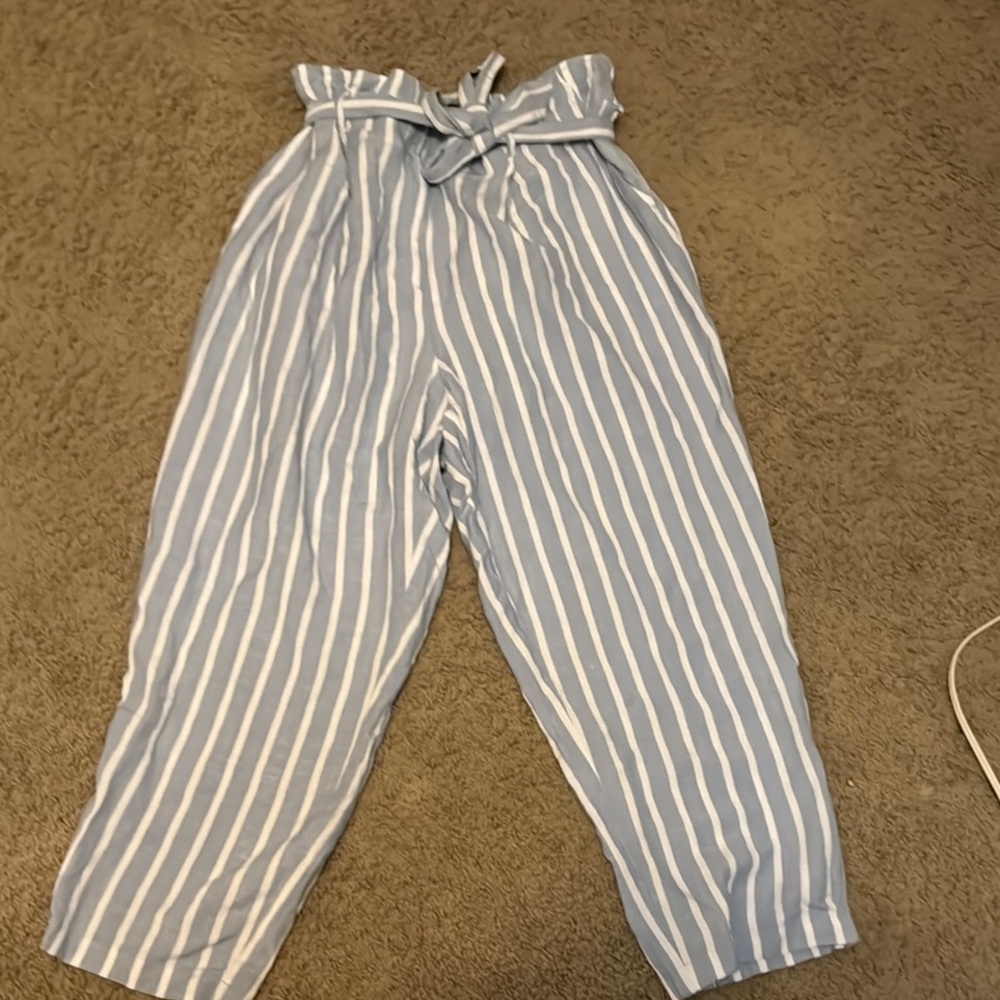 LOFT Blue and White Striped Cropped Pants